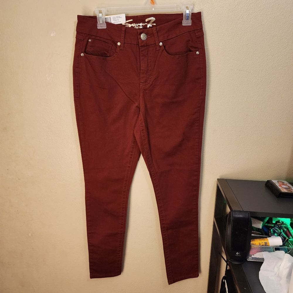 Seven7 Tummyless High Rise Slimming Stretch Skinny Jeans Red Size 8 NWT